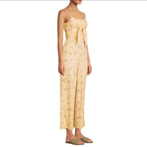 Floral yellow wide leg Strapless Jumpsuit with tie back bow - Picture 3 of 14